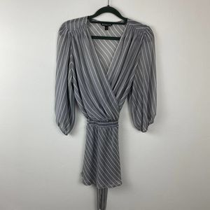 Express, Sheer gray 3/4 sleeve wrap blouse. Size M.